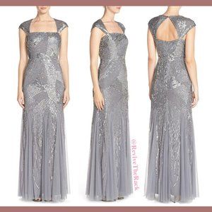 NEW Adrianna Papell Embellished Mesh Envelope Gown in Silver/Grey [SZ 4 ] #M27‎